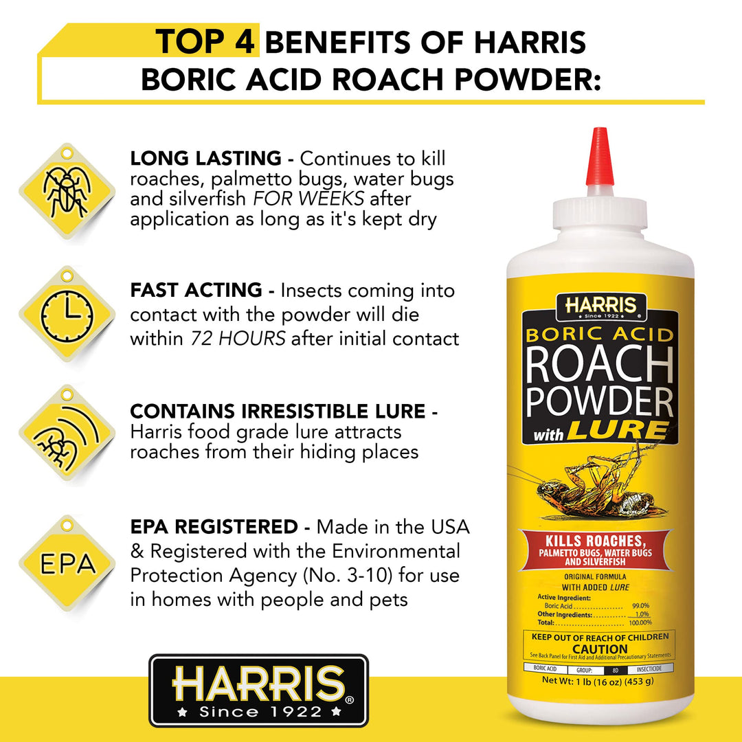 Boric Acid Roach and Silverfish Killer Powder w/Lure for Insects (16oz)