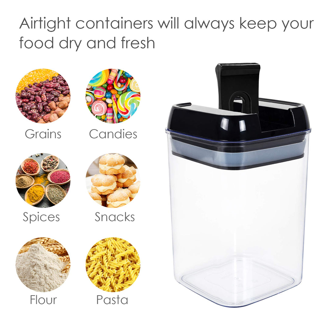 Airtight Food Storage Containers, 7 Pieces BPA Free Plastic Cereal Containers with Easy Lock Lids, for Kitchen Pantry Organization and Storage, Include 24 Labels, Grey