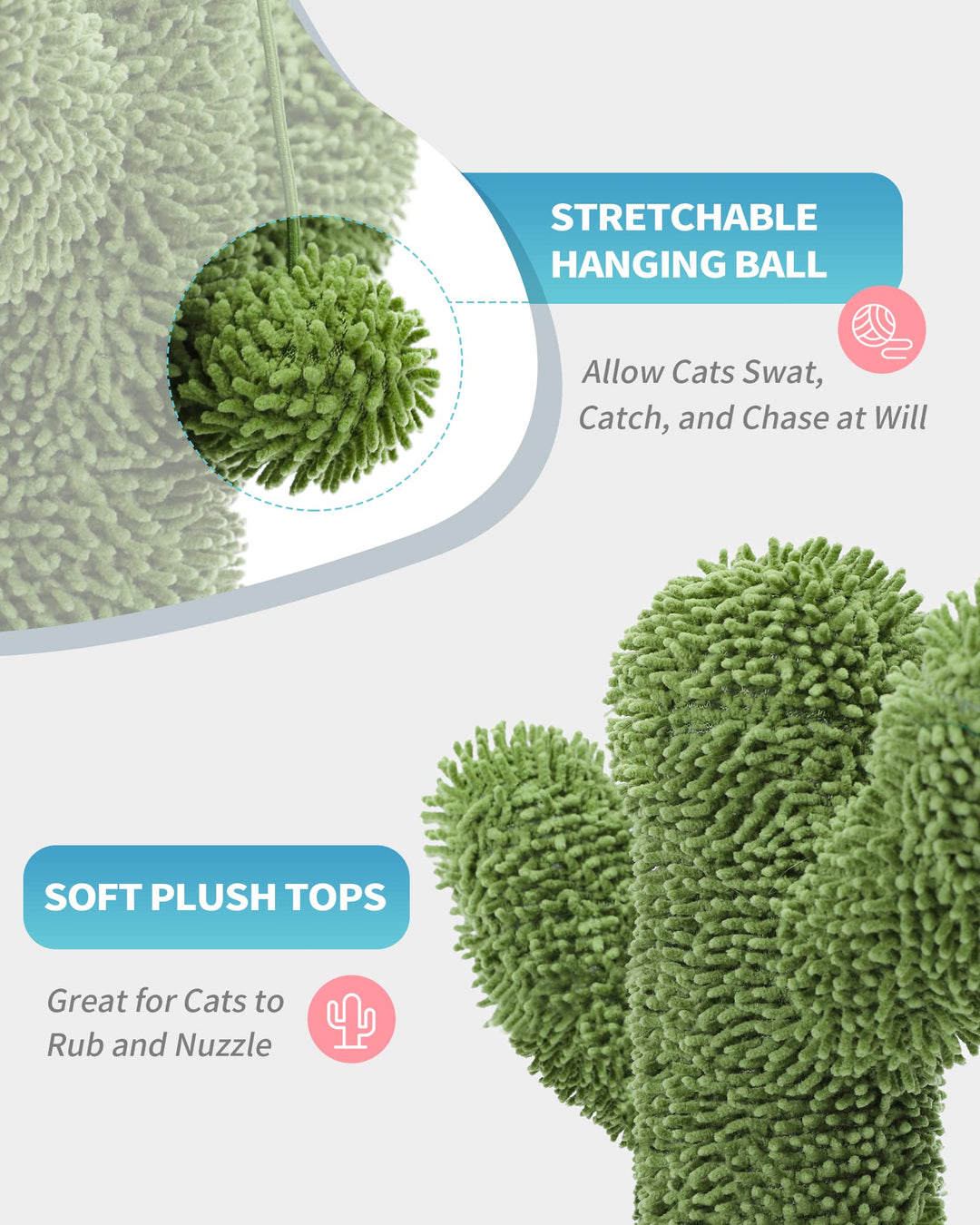 Made4Pets Cat Scratching Post, 21.7 Cactus Cat Scratcher Kitten Scratching Post with Natural Sisal Rope for Indoor Cats Claw Scratcher, Cat Tree with Dangling Balls for Small Kittens