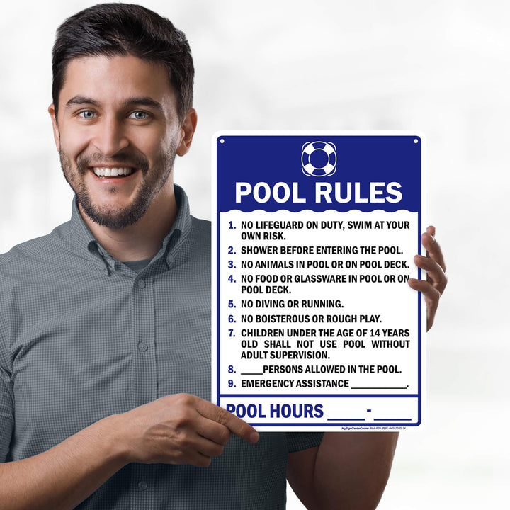 Pool Rules Sign, 10x14 Inches, Rust Free .040 Aluminum, Fade Resistant, Made in USA