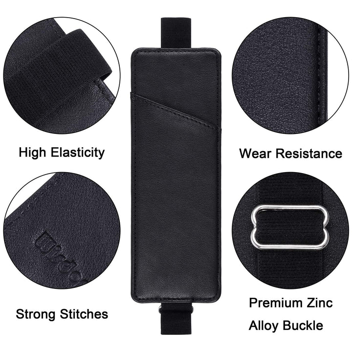 Adjustable Elastic Band Pen Holder, 2 Packs PU Leather Pencil Holder, Pen Sleeve Pouch, Fits for 8 to 11.5 Hardcover Journals, Notebooks, Planners, iPad - Black