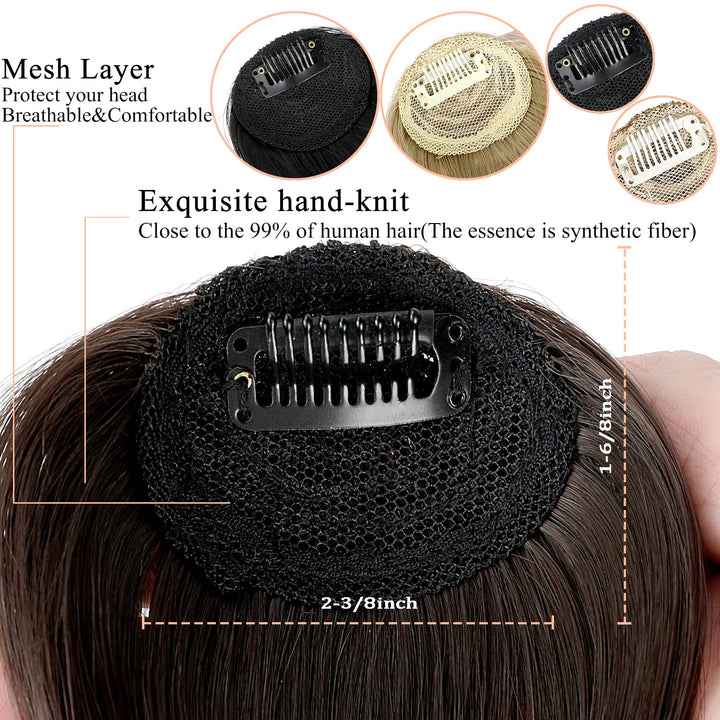 Clip in Bangs Fringe Hair Extenisons Natural Front Neat Clip-on Wispy Bangs Long Temple One Piece Hair Accesory for Women (BLEACH BLONDE MIX GINGER BROWN-wispy bangs)