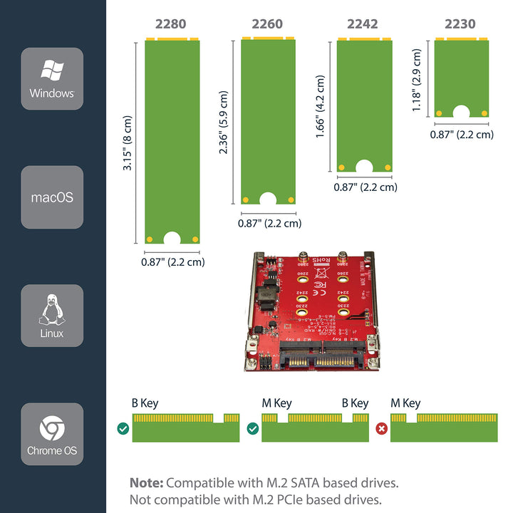 M.2 to SATA Adapter - Dual Slot - for 2.5in Drive Bay - RAID - M.2 SSD - M.2 Adapter - M.2 SSD Adapter (S322M225R),red