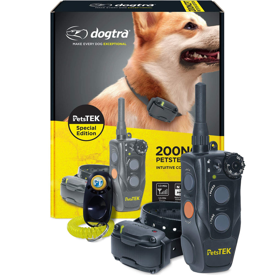 200NCPT Electronic Dog Training Collar with Remote for Small Dogs to Large Dogs - 2640 ft Range, Vibration, Tone, 100 Stimulation Levels, Safety Lock, Waterproof, Rechargeable, PetsTEK Edition