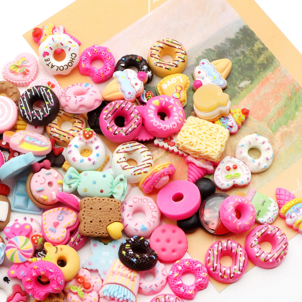 Resin Flatback Charms Dounts Planar Resin Food Resin Cabochons Slime Beads Making Supplies for DIY Craft Making and Ornament Scrapbooking (Food)