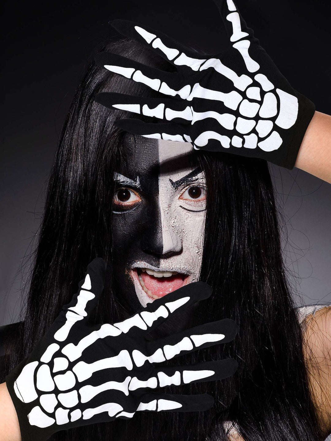 2 Pairs Halloween Skeleton Gloves Long Short Skull Claw Ghost Bone Gloves for Halloween Cosplay Party Props
