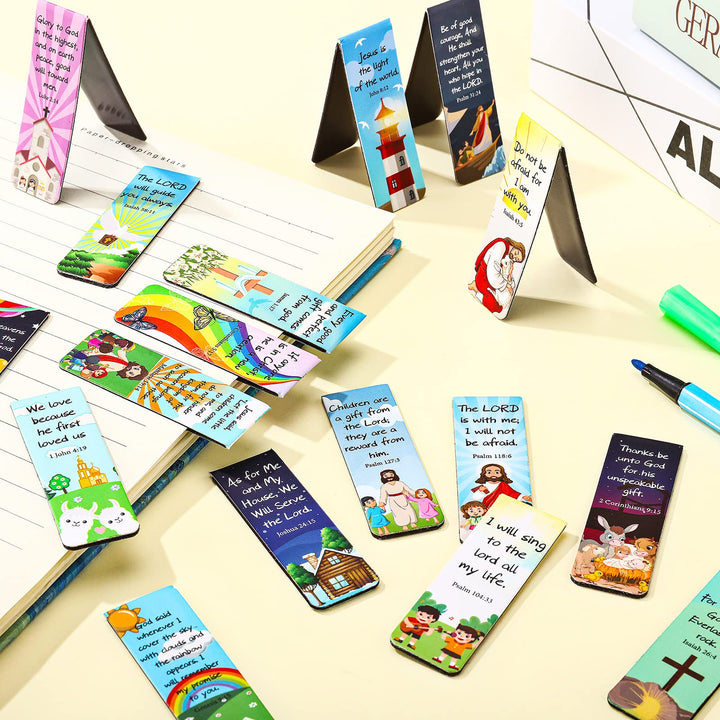 30 Pieces Christian Bookmarks Magnetic Bible Verse Bookmarks Religious Scripture Inspirational Church Supplies Motivational Prayer Page Clips for Kids Women Teachers Students School Gifts (Cartoon)