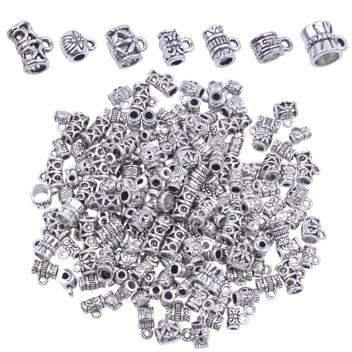 100g (About 130-170pcs) Mixed Antique Tibetan Silver Bail Beads,Spacer Bead,Bail Tube Beads,Bracelet Charms,Necklace Pendants for Jewelry and Craft Making(Small Size)