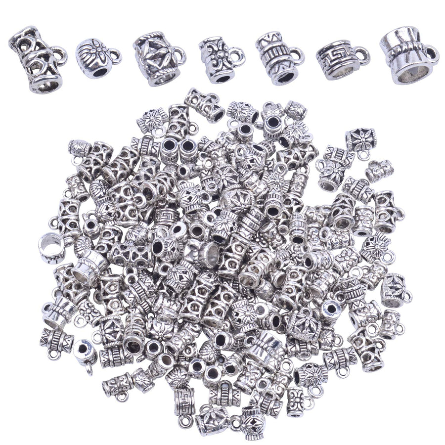100g (About 130-170pcs) Mixed Antique Tibetan Silver Bail Beads,Spacer Bead,Bail Tube Beads,Bracelet Charms,Necklace Pendants for Jewelry and Craft Making(Small Size)