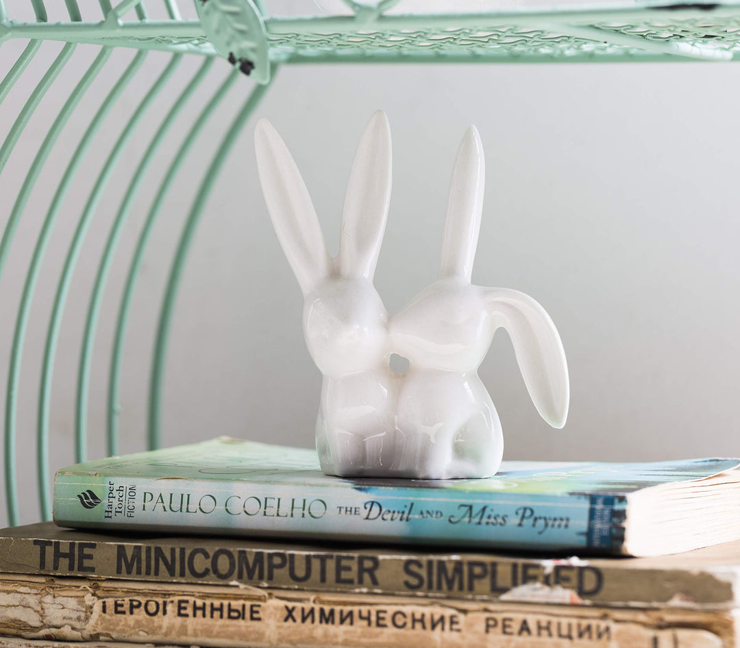 Ceramic Bunny Rabbits Ring Holder