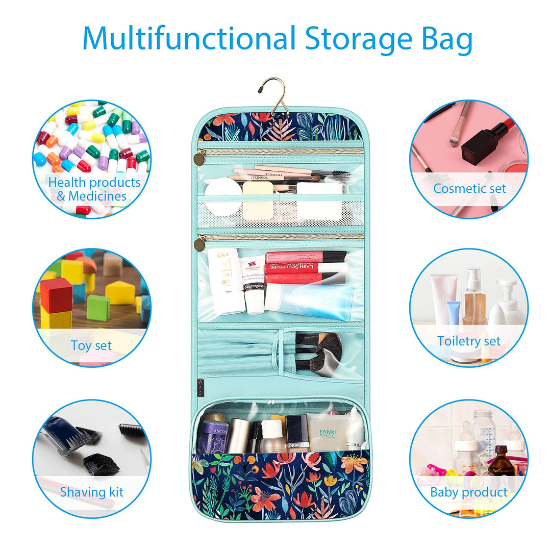 Portable Toiletry Cosmetic Travel Bag, Large Water Resistant Hanging Makeup Organizer Storage Pouch Case for Women Girls (Jungle Night)