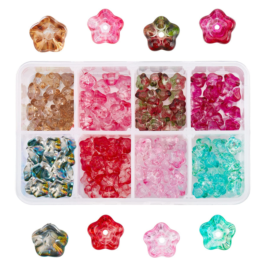 160pcs Crystal Flower Glass Beads, 8mm Trumpet Glass Beads Bulk Bell Flower Spacer Beads for DIY Beading Projects, Bracelets, Necklaces, Earrings Jewelry Making 8 Color