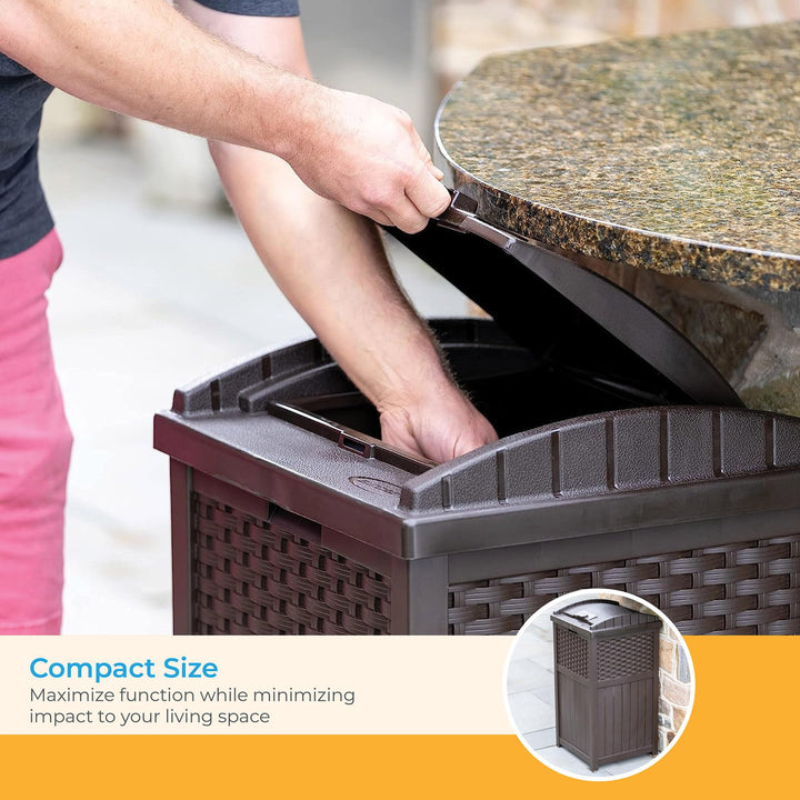 33 Gallon Outdoor Trashcan Hideaway with Lid for 30 to 33 Gallon Trash Bags for Garage, Backyard, or Garden, Brown