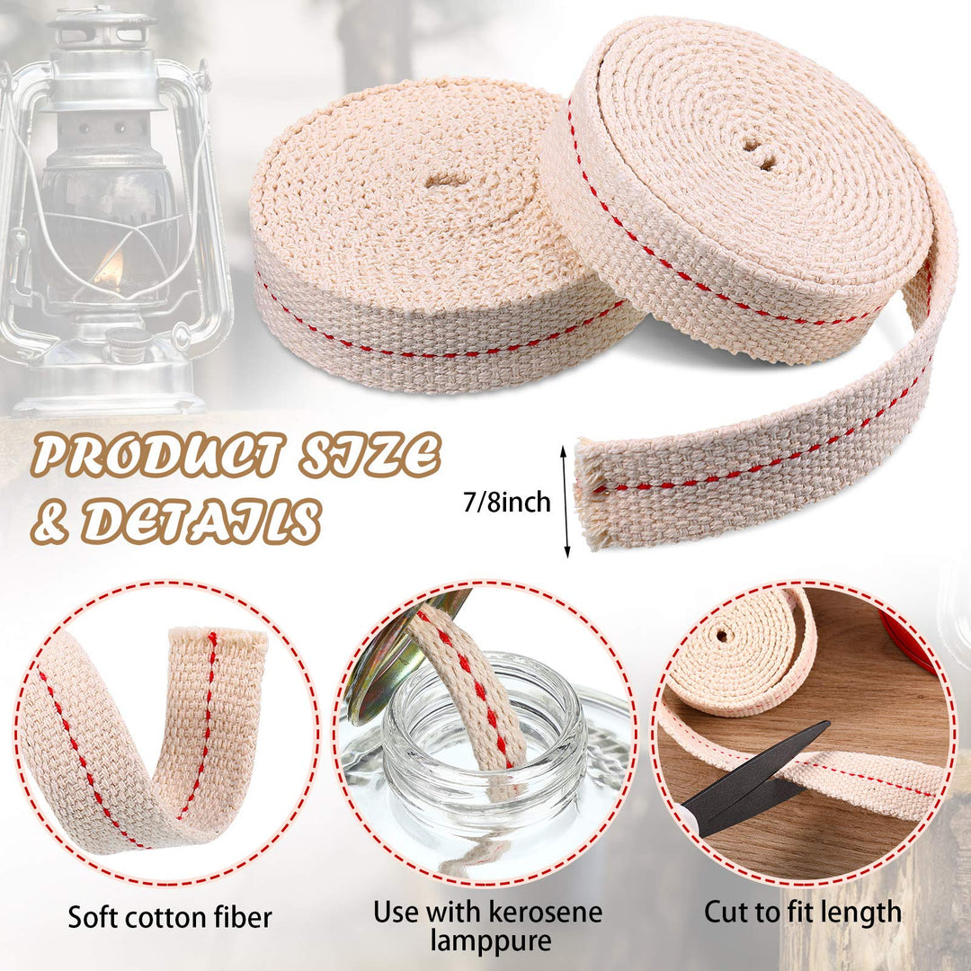 5 Rolls Oil Lamp Wicks Flat Oil Lanterns Wicks with Stitch for Oil Lamps and Candle Burners, 30 Feet (Red,7/8 Inch)