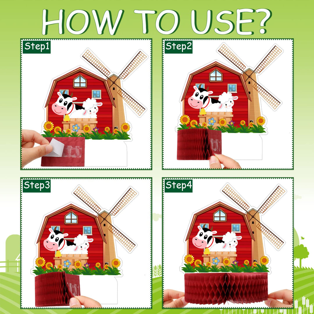 10 Pieces Farm Animals Honeycomb Centerpieces Farm Party Decorations Supplies for Table Barn Birthday Party Favors 3D Table Decor Indoor Outdoor