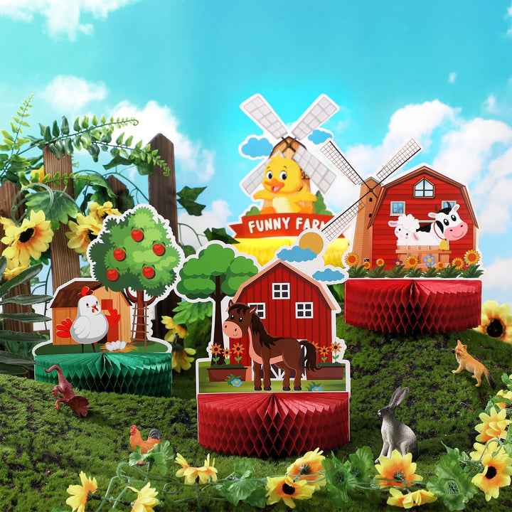10 Pieces Farm Animals Honeycomb Centerpieces Farm Party Decorations Supplies for Table Barn Birthday Party Favors 3D Table Decor Indoor Outdoor