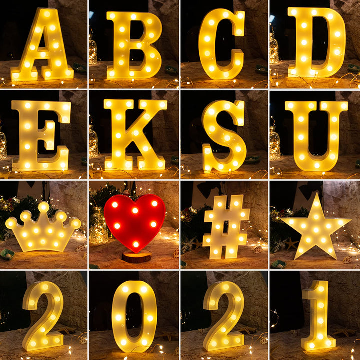 Decorative LED Marquee Letter Lights 26 Alphabet Light Up Letters Sign for Wedding Birthday Party Night Light Home Bar Decoration Battery Operated (G)