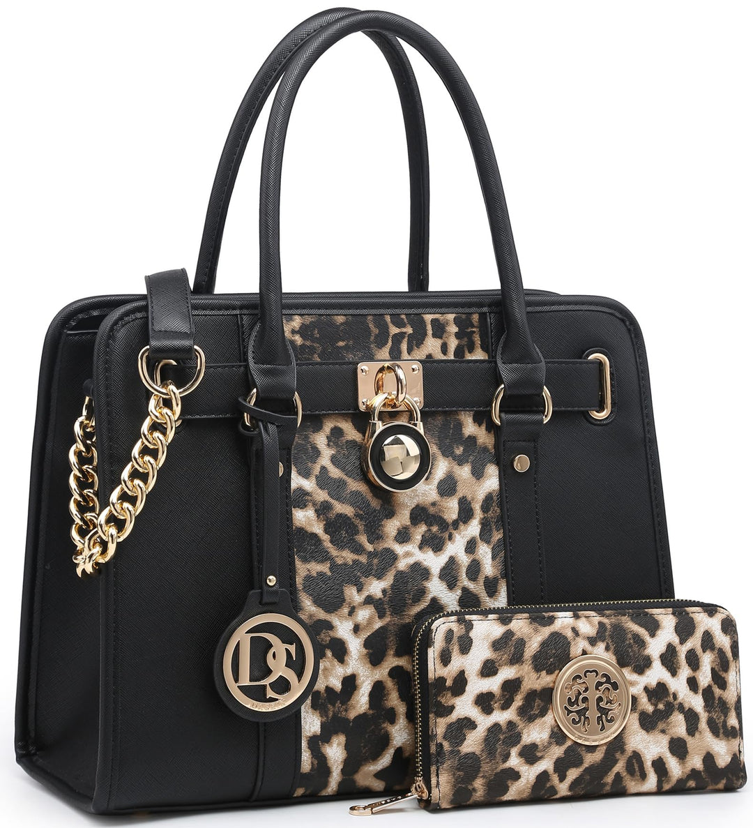 Two Tone Satchel Handbags Purses for Women Vegan Leather Shoulder Bags Large Tote Bag with Matching Wallet/Chain Strap