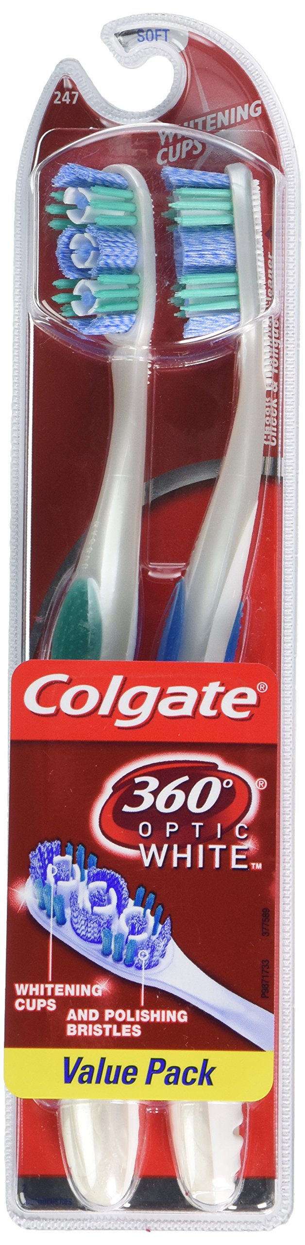 360° Optic White Whitening Toothbrush, Soft - 2Count