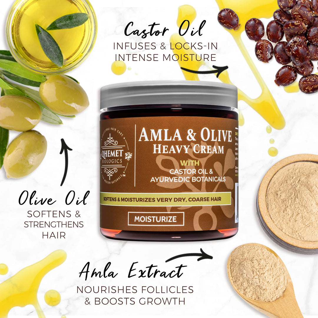 Amla & Olive Heavy Cream - Moisturizing Balm for Extremely Dry & 4C Hair - Adds Soft, Supple Moisture & Hydration to Afros, Coils, Curls, Puffs, Twists, Braids, Locs & More (8.9 oz)