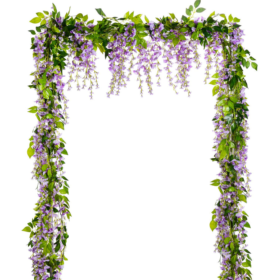 Wisteria Artificial Flowers Garland, 4 Pcs Total 28.8ft Artificial Wisteria Vine Silk Hanging Flower for Home Garden Outdoor Ceremony Wedding Arch Floral Decor (Light Purple)