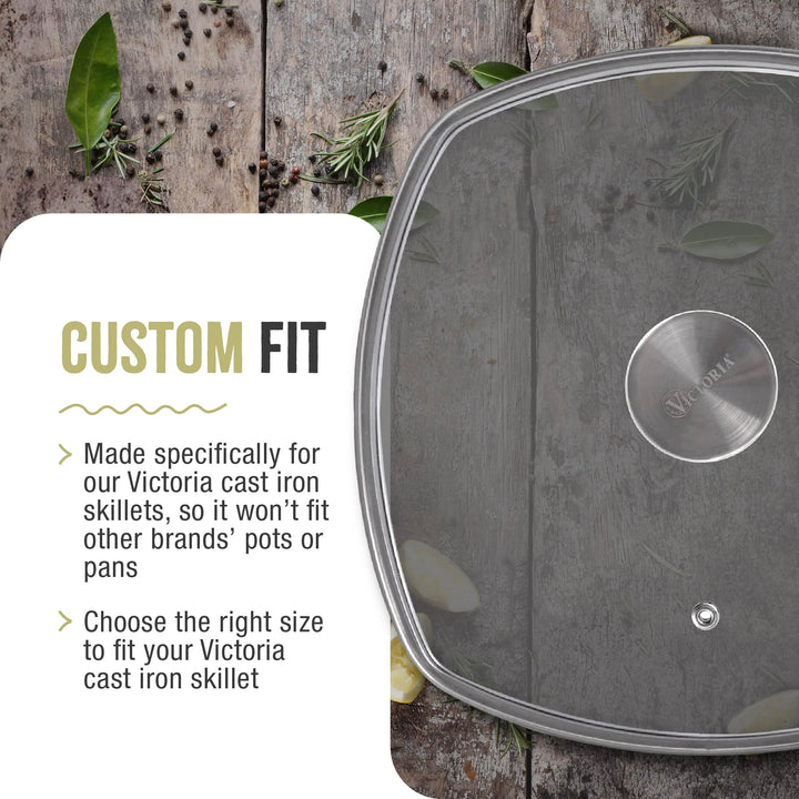 Square 10-Inch Glass Lid for Cast Iron Skillet or Pan, Custom Made for Only Brand, Diameter 9.7-Inch