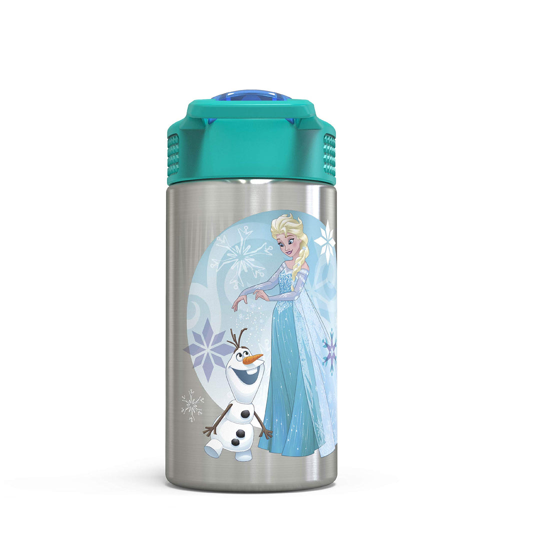 15.5oz Stainless Steel Kids Water Bottle with Flip-up Straw Spout - BPA Free Durable Design, Frozen Girl SS