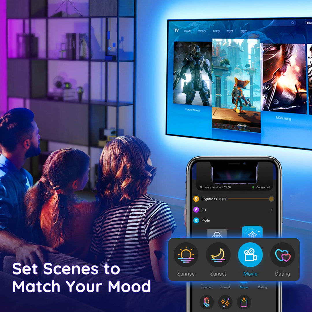 TV LED Backlights, App Control TV LED Strip Lights, 7 Scene Modes & DIY Mode, 6.56FT Easy Installation USB LED TV Lights for 40-60 inch TVs, Computer, Bedroom, Gaming Monitor