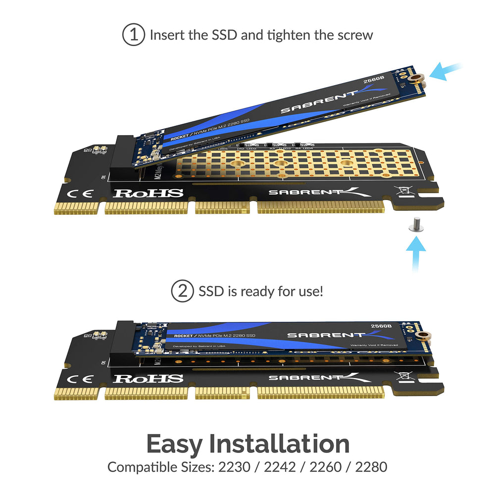 NVMe M.2 SSD to PCIe X16/X8/X4 Card with Aluminum Heat Sink (EC-PCIE)