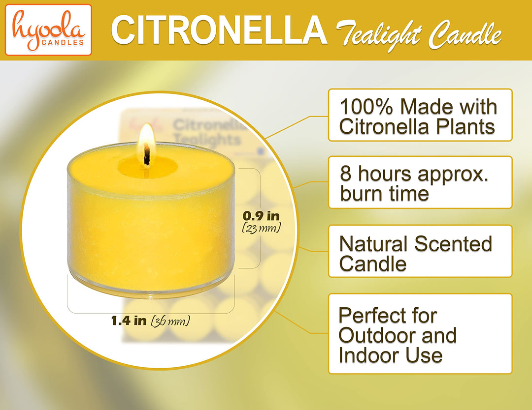 Tealight Citronella Candles Outdoor - 8 Hour Burn Time - Indoor and Outdoor Mosquito, Insect and Bug Repellent Citronella Candle - Natural Fresh Scent - Decorative in Clear Cup - 40 Pack
