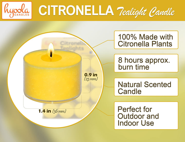 Tealight Citronella Candles Outdoor - 8 Hour Burn Time - Indoor and Outdoor Mosquito, Insect and Bug Repellent Citronella Candle - Natural Fresh Scent - Decorative in Clear Cup - 40 Pack