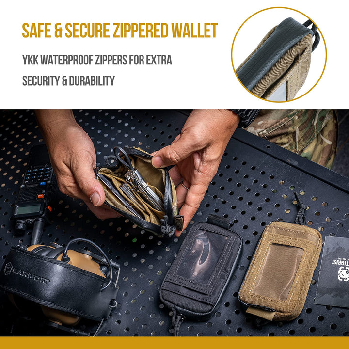 Front Pocket Wallet with Zippers - Small Coin Purse Tactical Wallet Nylon Minimalist Wallet for Men Women, Brown