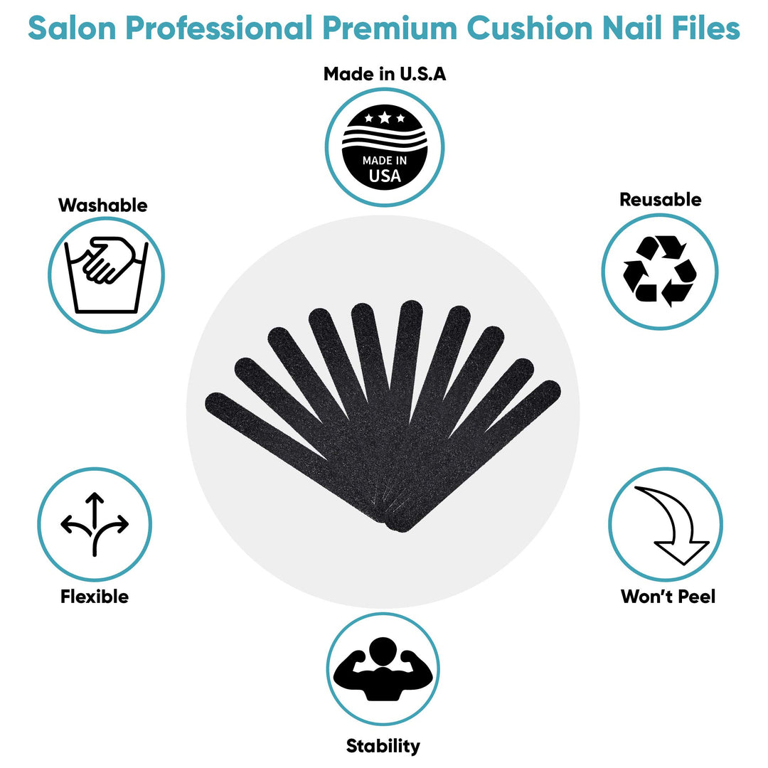 GETI BEAUTY Standard Black 100/180 Washable Nail File Made in USA (Pack of 10)