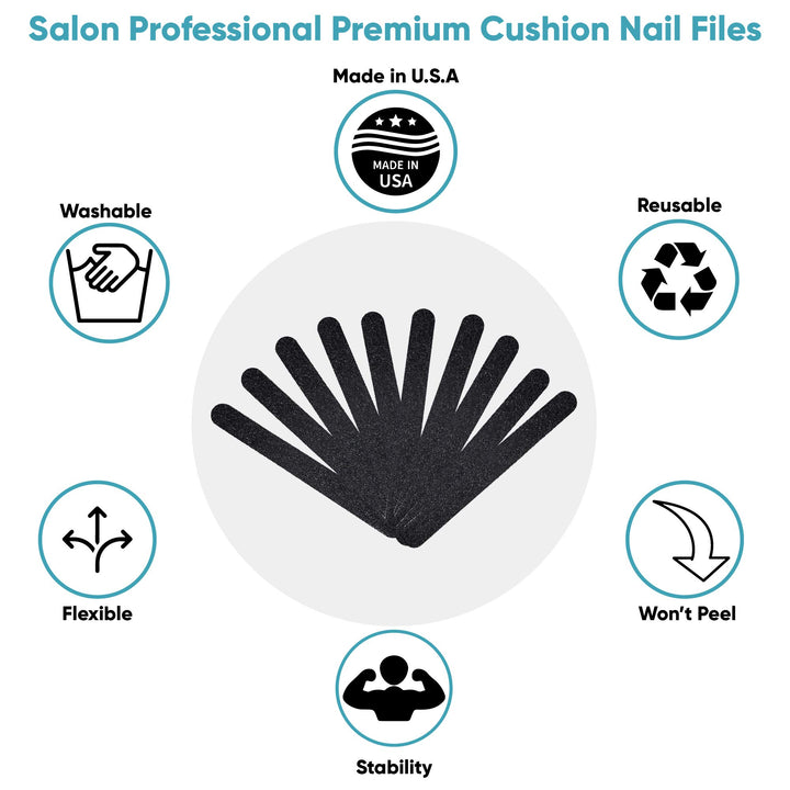 GETI BEAUTY Standard Black 100/180 Washable Nail File Made in USA (Pack of 10)