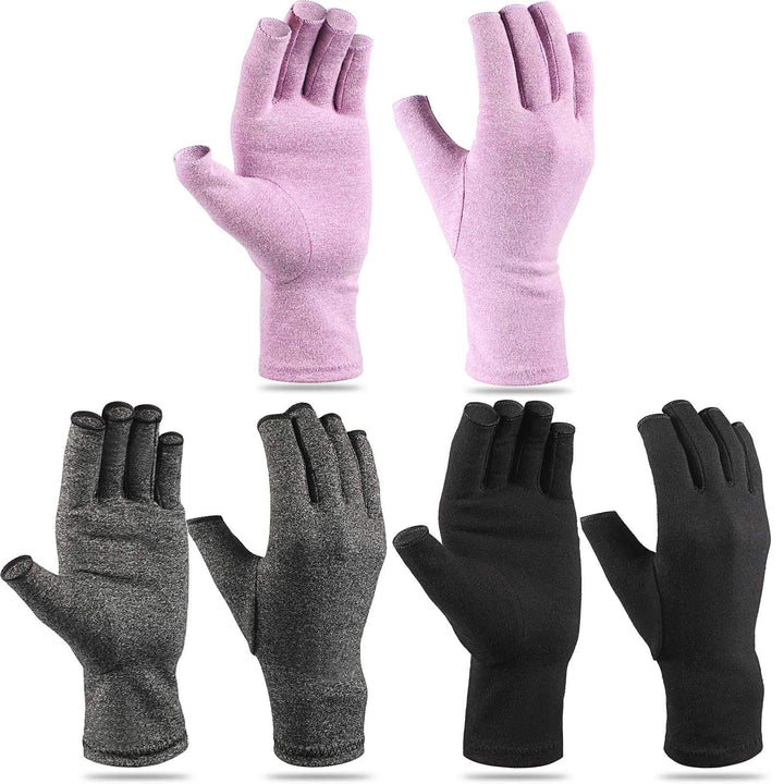 3 Pairs Craft Gloves Hands Compression Gloves Fingerless Pressure Gloves Joint Relief Hand Gloves for Quilting Support Sewing Knitting Typing Household Duties (M, Black, Gray, Purple)