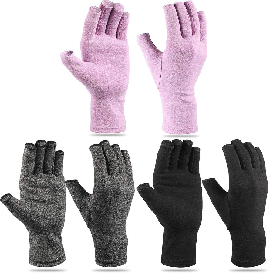 3 Pairs Craft Gloves Hands Compression Gloves Fingerless Pressure Gloves Joint Relief Hand Gloves for Quilting Support Sewing Knitting Typing Household Duties (M, Black, Gray, Purple)