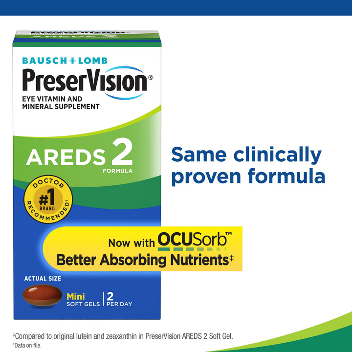 AREDS 2 Eye Vitamin & Mineral Supplement, Contains Lutein, Vitamin C, Zeaxanthin, Zinc & Vitamin E, 60 Minigels (Packaging May Vary)