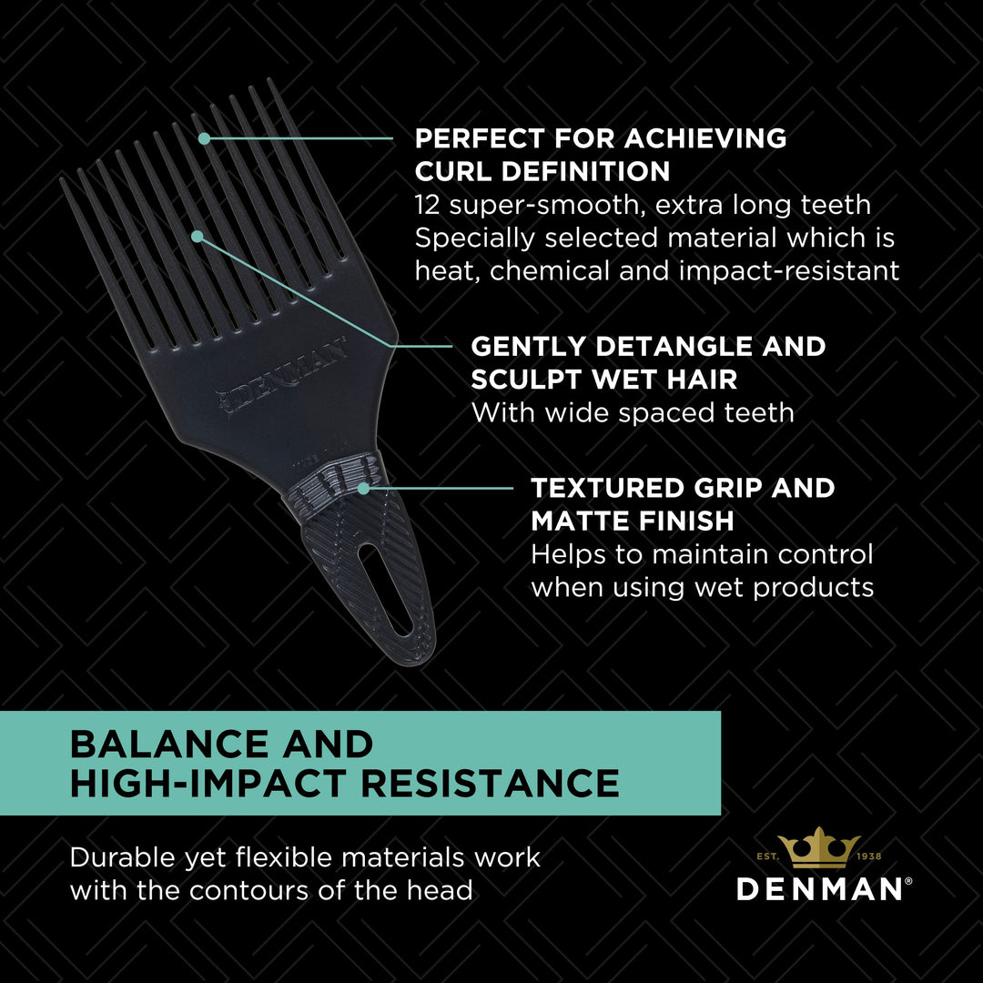Jack Dean (Black) Curl Volumiser Comb for Separating, Styling, Defining, Enhancing & Boosting Curls (D17)