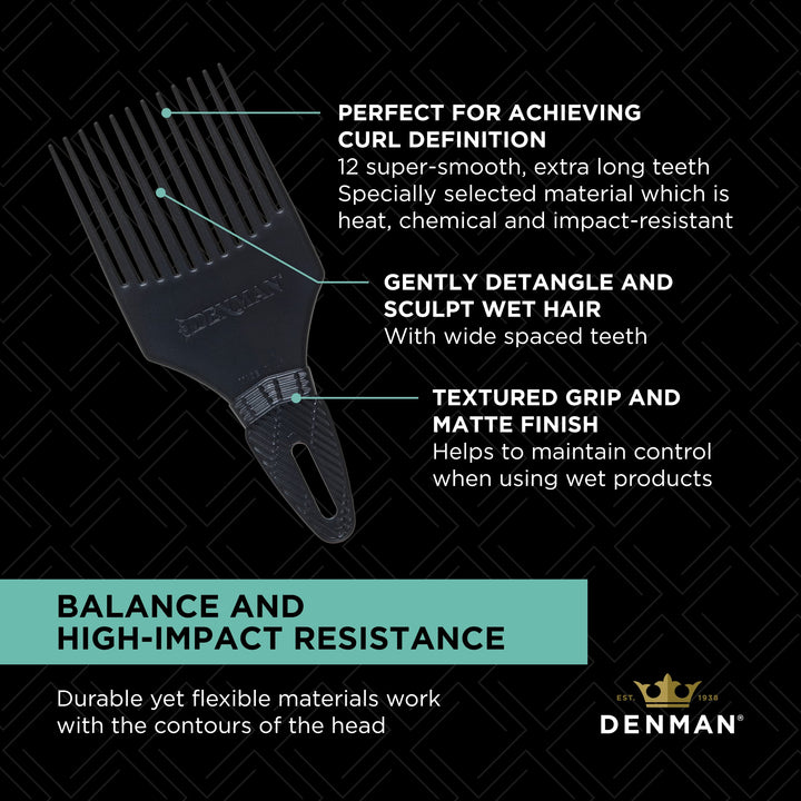 Jack Dean (Black) Curl Volumiser Comb for Separating, Styling, Defining, Enhancing & Boosting Curls (D17)