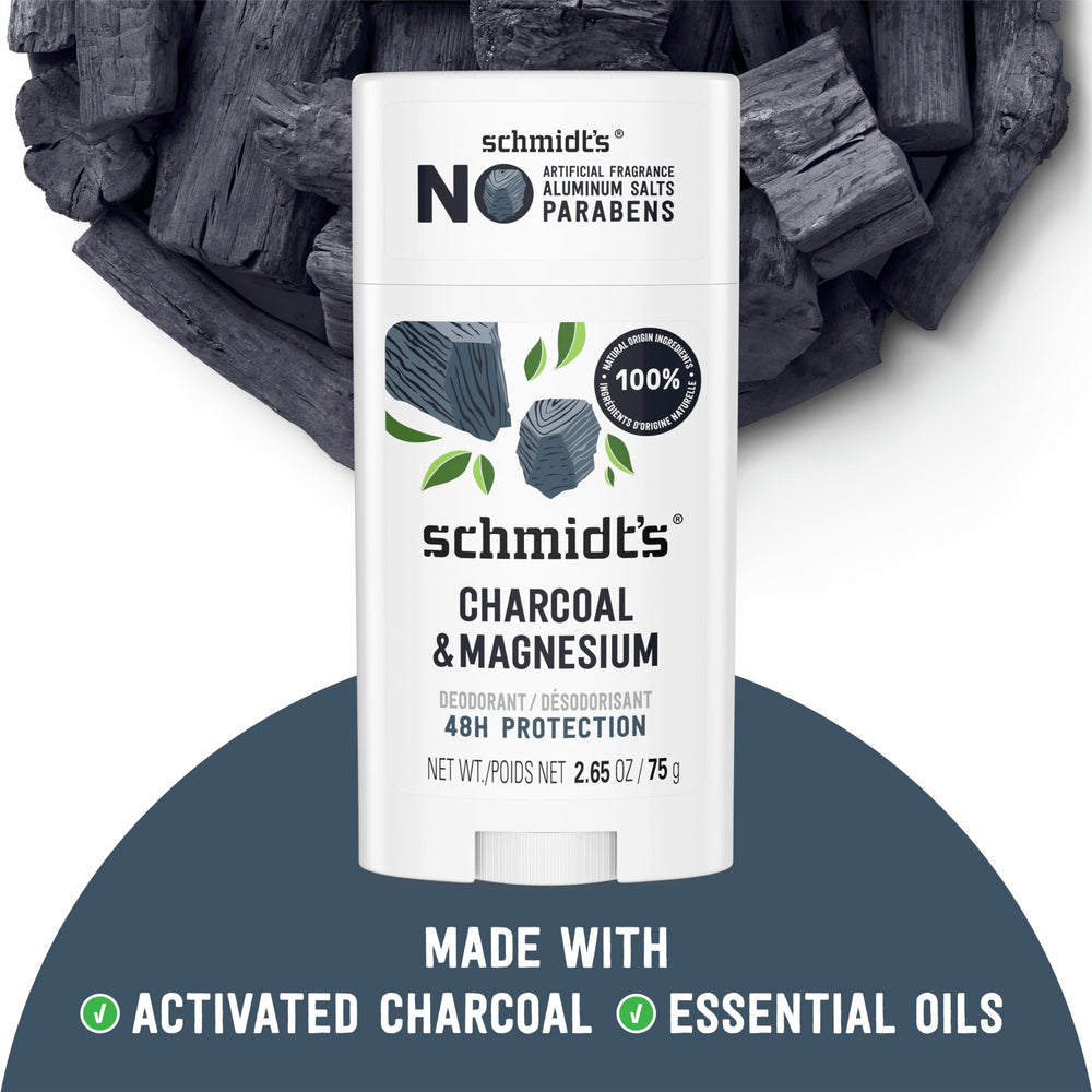 Aluminum-Free Vegan Deodorant Charcoal & Magnesium with 48 Hour Odor Protection, for Women and Men, Natural Ingredients, Cruelty-Free, 2.65 oz