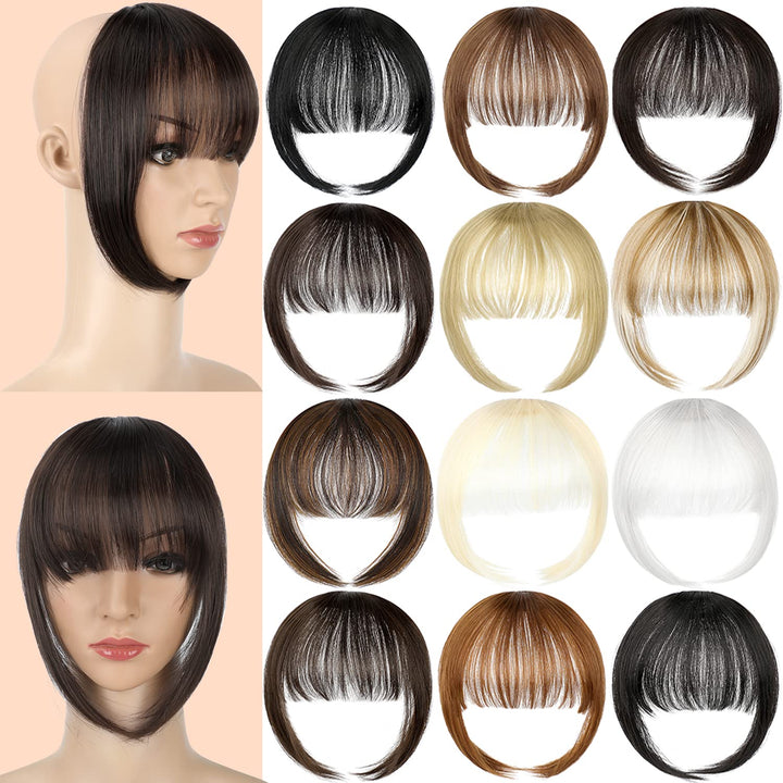 Clip in Bangs Fringe Hair Extenisons Natural Front Neat Clip-on Wispy Bangs Long Temple One Piece Hair Accesory for Women (BLEACH BLONDE MIX GINGER BROWN-wispy bangs)