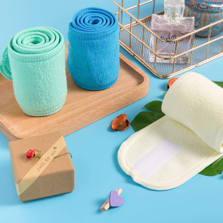 Spa Facial Headband Make Up Wrap Head Terry Cloth Headband Adjustable Towel for Face Washing, Shower, 3 Pieces (Blue, Green, Yellow)