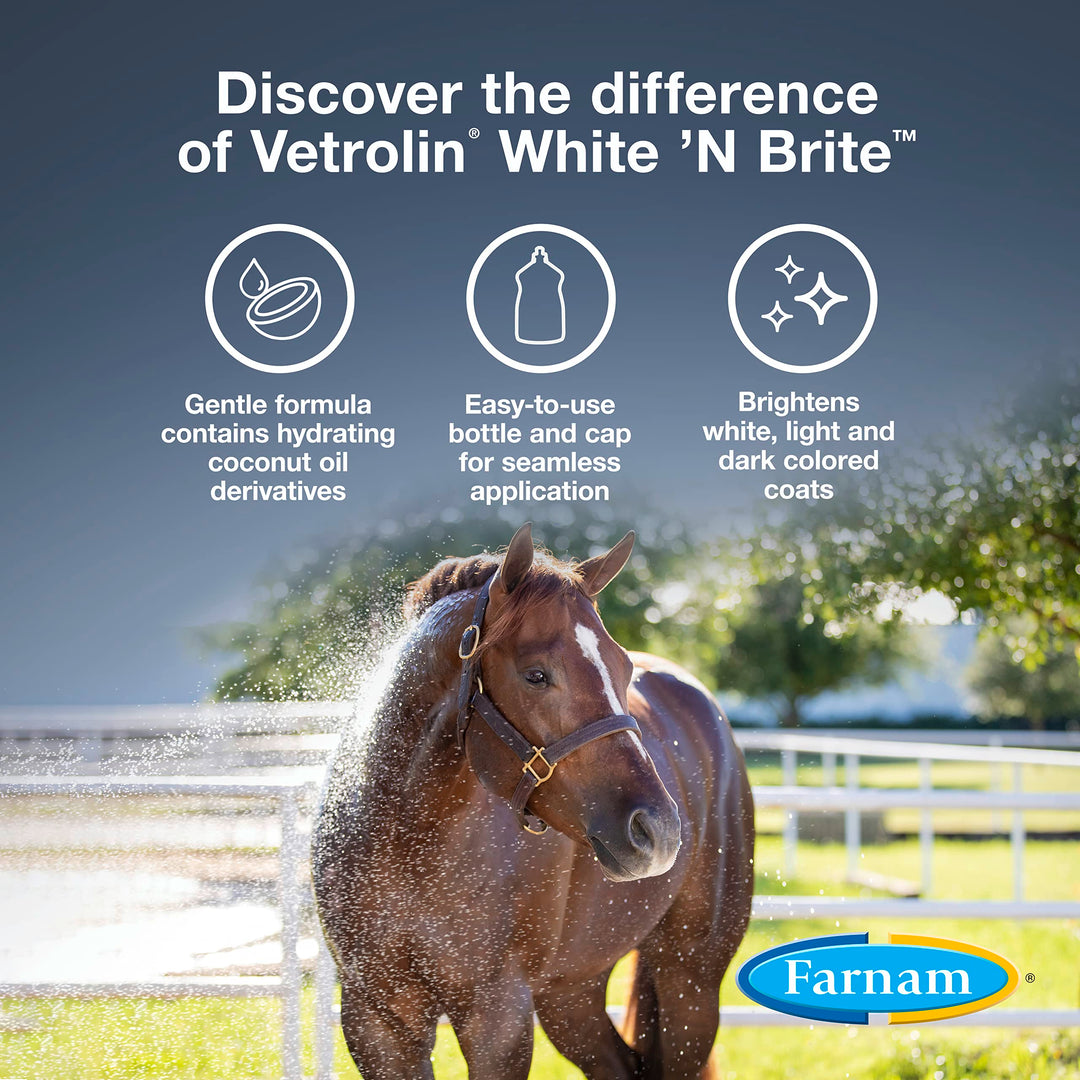Vetrolin White ’N Brite Shampoo, Deep Cleaning and Color Brightening Shampoo for Horses and Dogs. 32 ounces