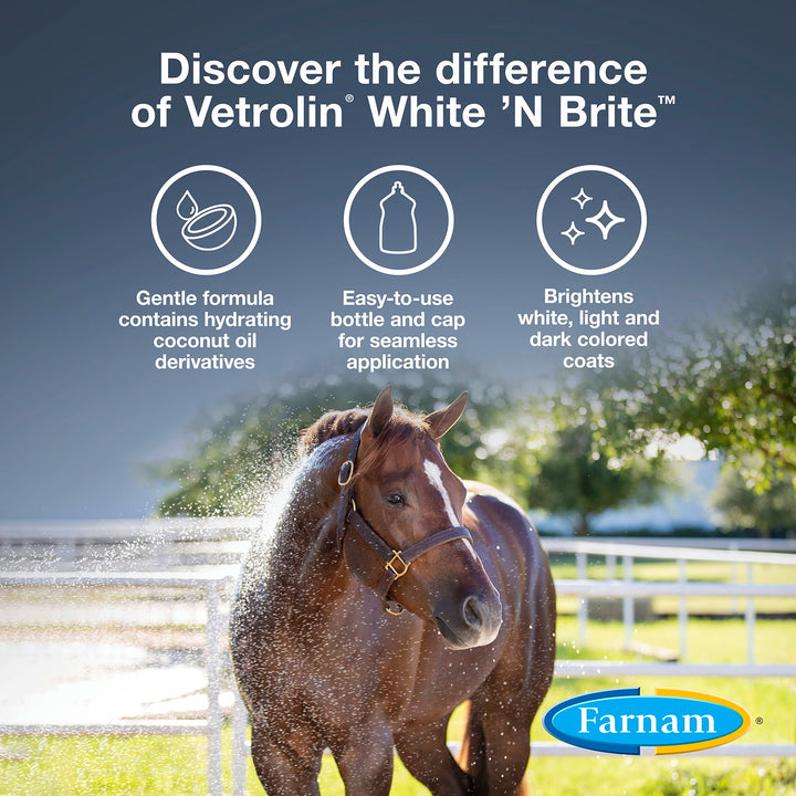 Vetrolin White ’N Brite Shampoo, Deep Cleaning and Color Brightening Shampoo for Horses and Dogs. 32 ounces