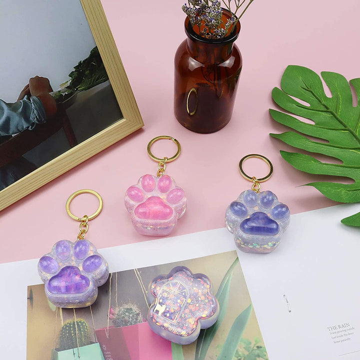 Cat Paw Silicone Resin Mould Set, 4 PCS Bear Claw Silicone Epoxy Resin Moulds, 10 PCS Black Wax Rope, 100 PCS Eye Screw Pins for Resin DIY, Pendant, Keychain