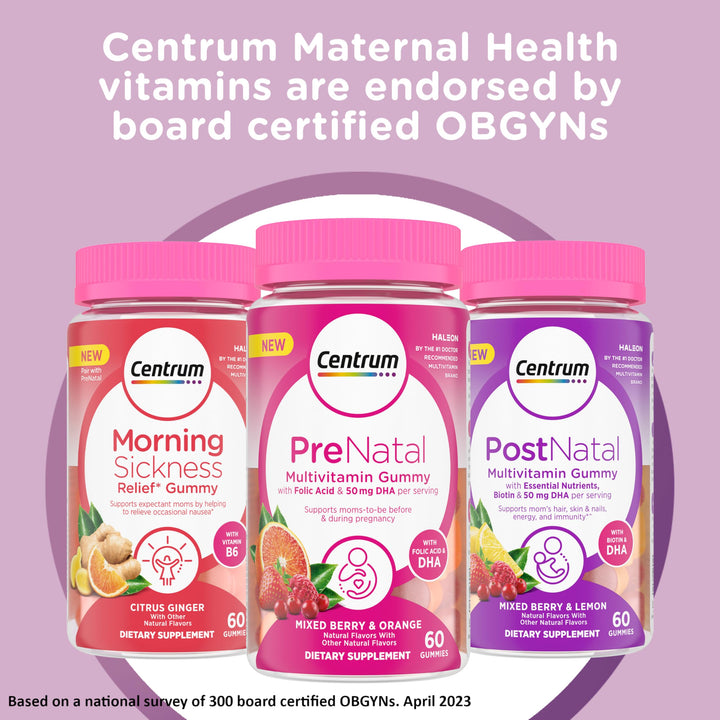 Postnatal Multivitamin Gummies with Biotin and DHA, Mixed Berry and Lemon Flavors - 60 Count, 30 Day Supply