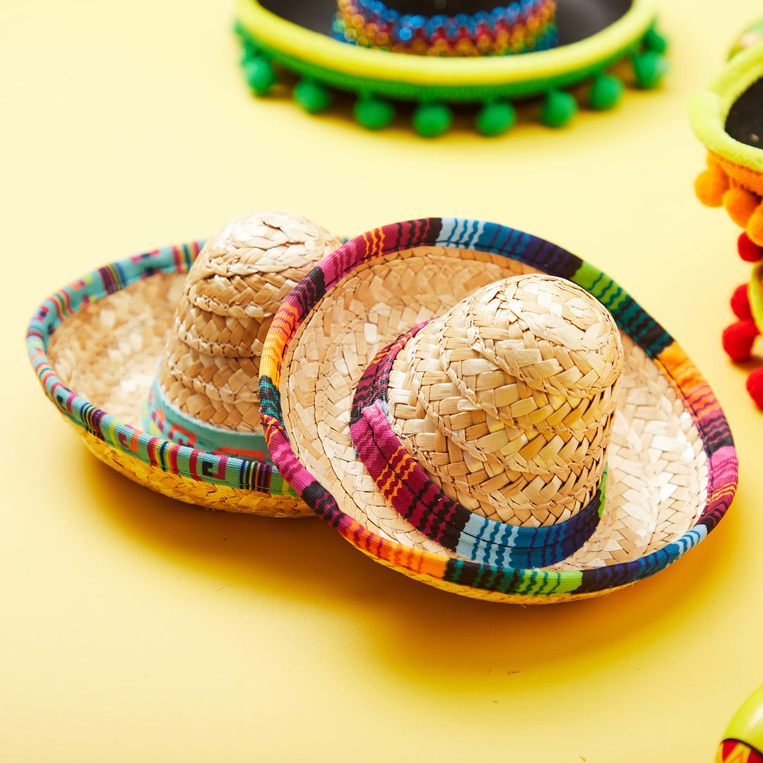 6 PCS Cinco De Mayo Fiesta Fabric and Straw Sombrero Headbands Party Costume for Fun Fiesta Hat Party Supplies, Luau Event Photo Props, Mexican Theme Decorations and Party Favors