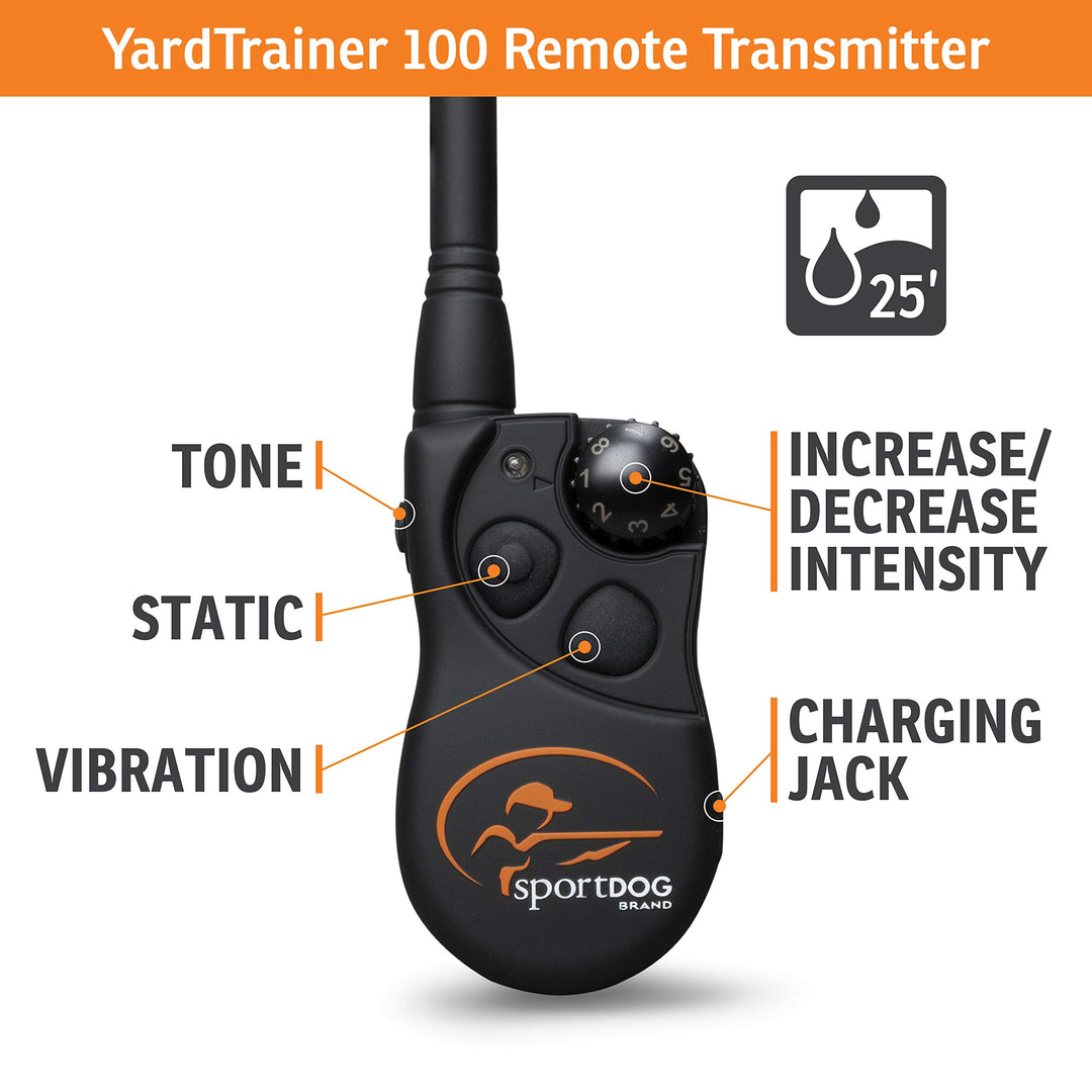 Brand YardTrainer 100 Remote Trainer for Dogs Shock Collar with Remote, Waterproof, Submersible Up to 25 Ft, DryTek Technology, Trainer with Shock, Vibrate, and Tone