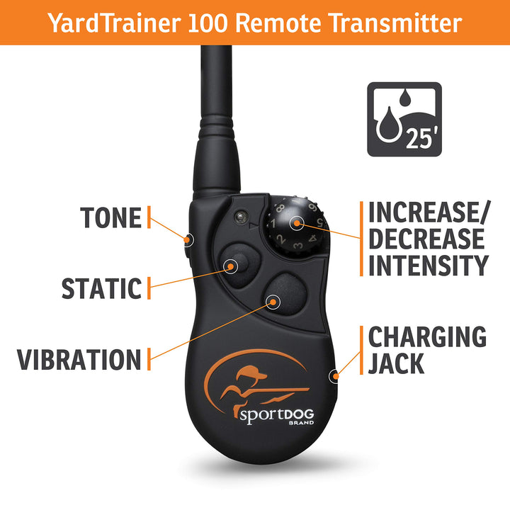 Brand YardTrainer 100 Remote Trainer for Dogs Shock Collar with Remote, Waterproof, Submersible Up to 25 Ft, DryTek Technology, Trainer with Shock, Vibrate, and Tone