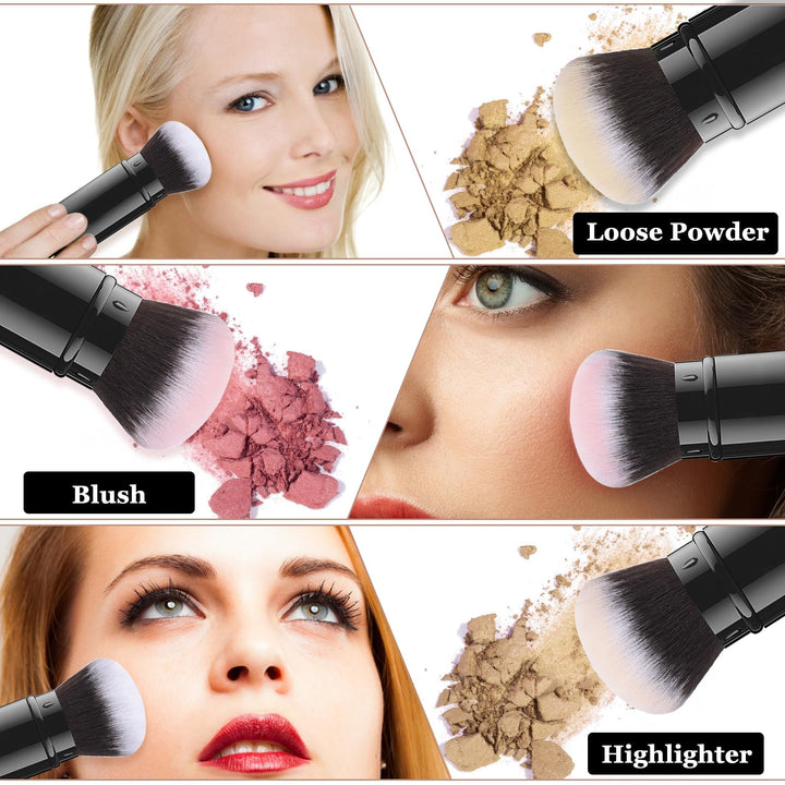 Retractable Kabuki Makeup Brush, Travel Face Blush Brush, Portable Powder Foundation Sunscreen Brush with Cover for Blush, Bronzer, Buffing, Highlighter Flawless Powder Cosmetics